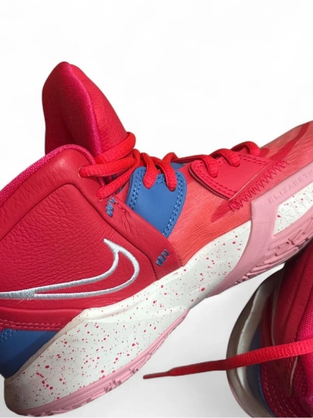 Nike mens Pink Red Basketball Sneakers with Blue Accents (NIKE KYRIE)